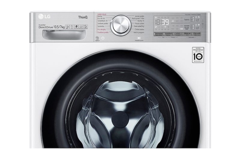 LG 10,5 kg parní pračka / 7 kg sušička, Direct Drive™ motor, AI DD™ - optimální volba pracích pohybů, parní péče Steam™, TurboWash™360°, LG ThinQ + Wifi, F104DV9RD2E