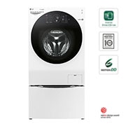 Čelní pohled na 10,5 kg pračka / 7 kg sušička / 2 kg mini pračka, TWINWash™, 1400 ot./min, A (v rozsahu A až G),  6 Motion DD, Direct Drive™, TrueSteam™, EcoHybrid™, ThinQ™ &#43; WiFi připojení, Přidat prádlo, 12 programů, 8 možností sušení F104G1JCH2N