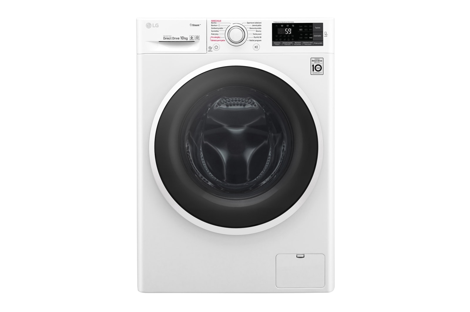 Čelní pohled na 10 kg parní pračka, 1400 ot./min, A&#43;&#43;&#43; (v rozsahu A&#43;&#43;&#43; až D), 6 Motion DD, Direct Drive™, Steam™ - parní praní, ThinQ™, Přidat prádlo, 14 programů F104J6JY0W