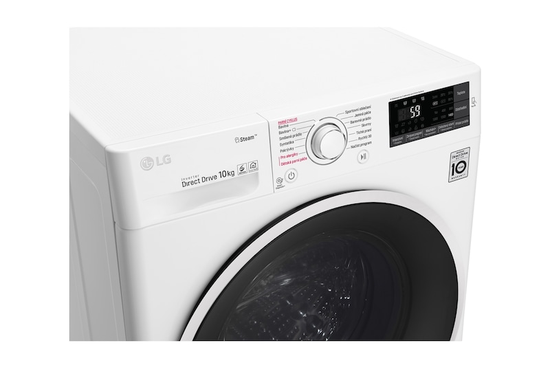 LG 10 kg parní pračka, 1400 ot./min, A+++ (v rozsahu A+++ až D), 6 Motion DD, Direct Drive™, Steam™ - parní praní, ThinQ™, Přidat prádlo, 14 programů, F104J6JY0W