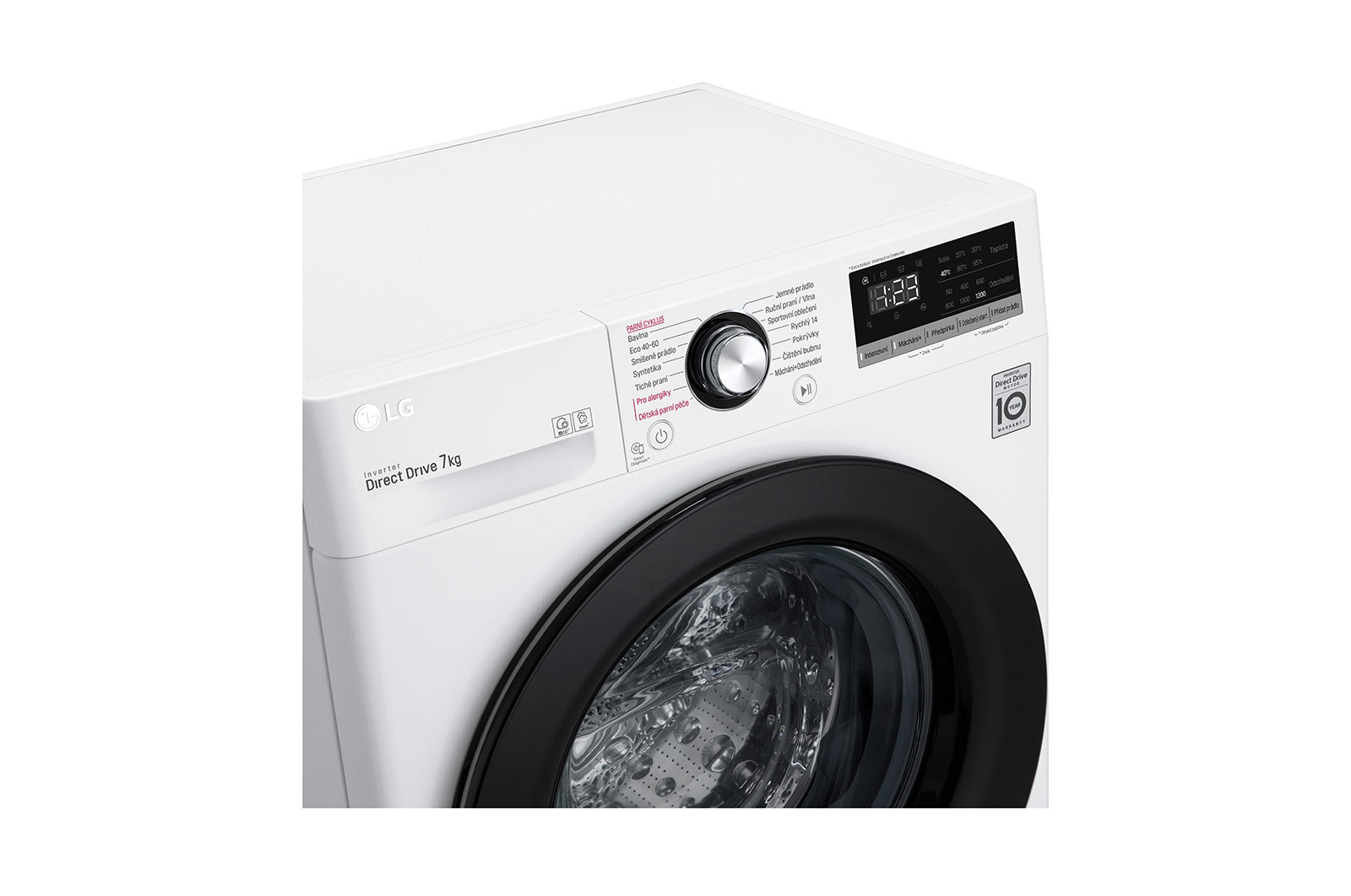LG Slim parní pračka LG |7 kg | D | 1200 ot./min | Direct Drive™ | Bílá + černá dvířka, F27V3HY6W