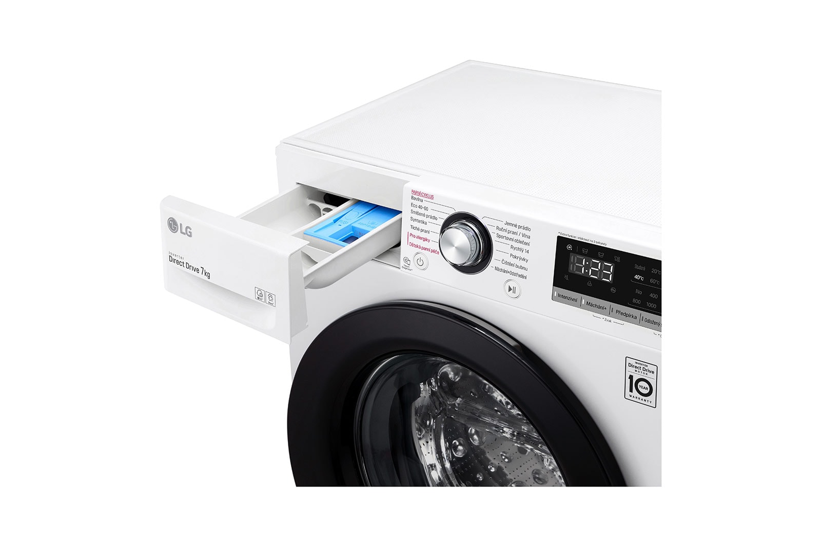 LG Slim parní pračka LG |7 kg | D | 1200 ot./min | Direct Drive™ | Bílá + černá dvířka, F27V3HY6W