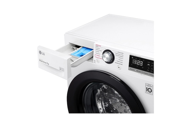 LG Slim parní pračka LG  |7 kg | D | 1200 ot./min | Direct Drive™ | Bílá + černá dvířka, F27V3HY6W