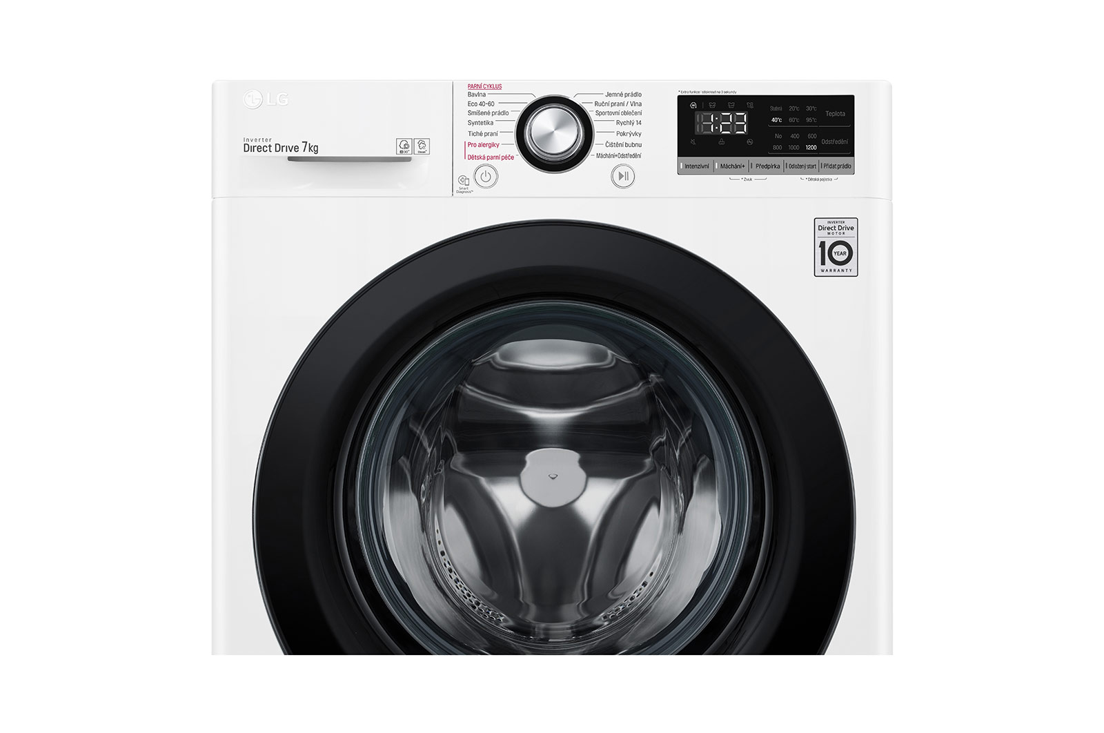 LG Slim parní pračka LG |7 kg | D | 1200 ot./min | Direct Drive™ | Bílá + černá dvířka, F27V3HY6W