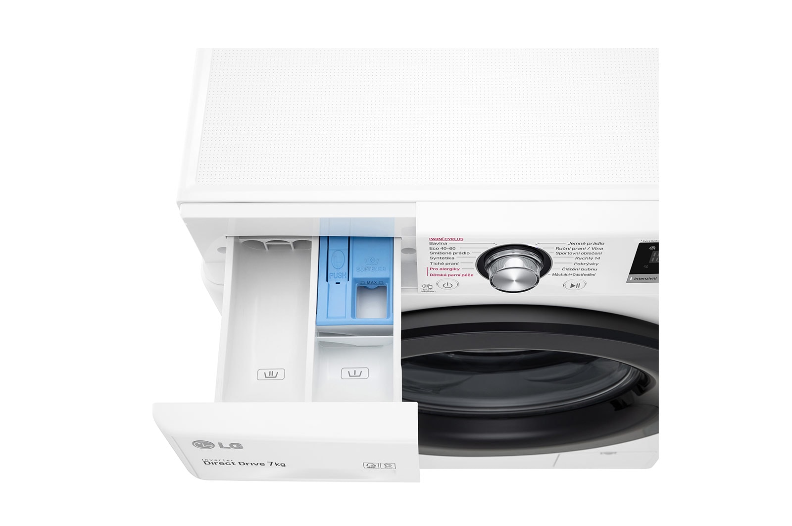 LG Slim parní pračka LG |7 kg | D | 1200 ot./min | Direct Drive™ | Bílá + černá dvířka, F27V3HY6W