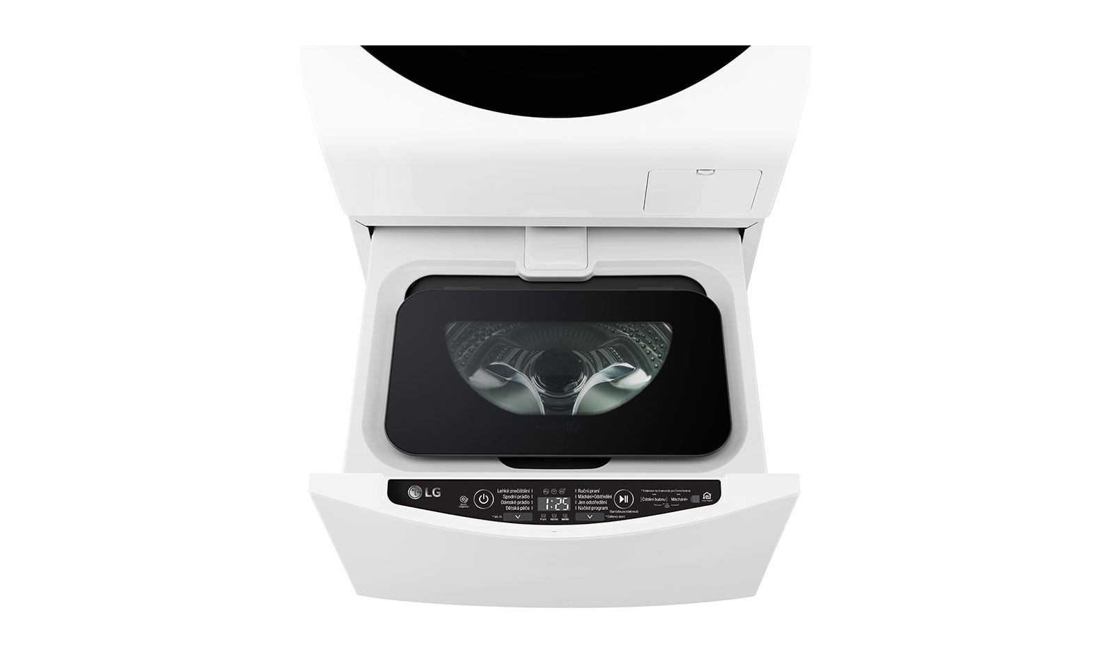 Čelní pohled na 2 kg mini pračka, 700 ot./min, Direct Drive™, ThinQ™ &#43; WiFi připojení,  8 programů F28K5XN3