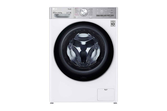 Čelní pohled na Slim parní pračka / sušička LG | 8,5 / 5 kg | 1200 ot./min | TurboWash™360° |Bílá, F2DV9S8H2