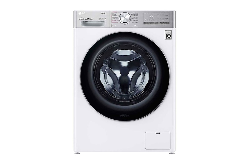 Čelní pohled na Slim parní pračka / sušička LG | 8,5 / 5 kg | 1200 ot./min | TurboWash™360° |Bílá, F2DV9S8H2
