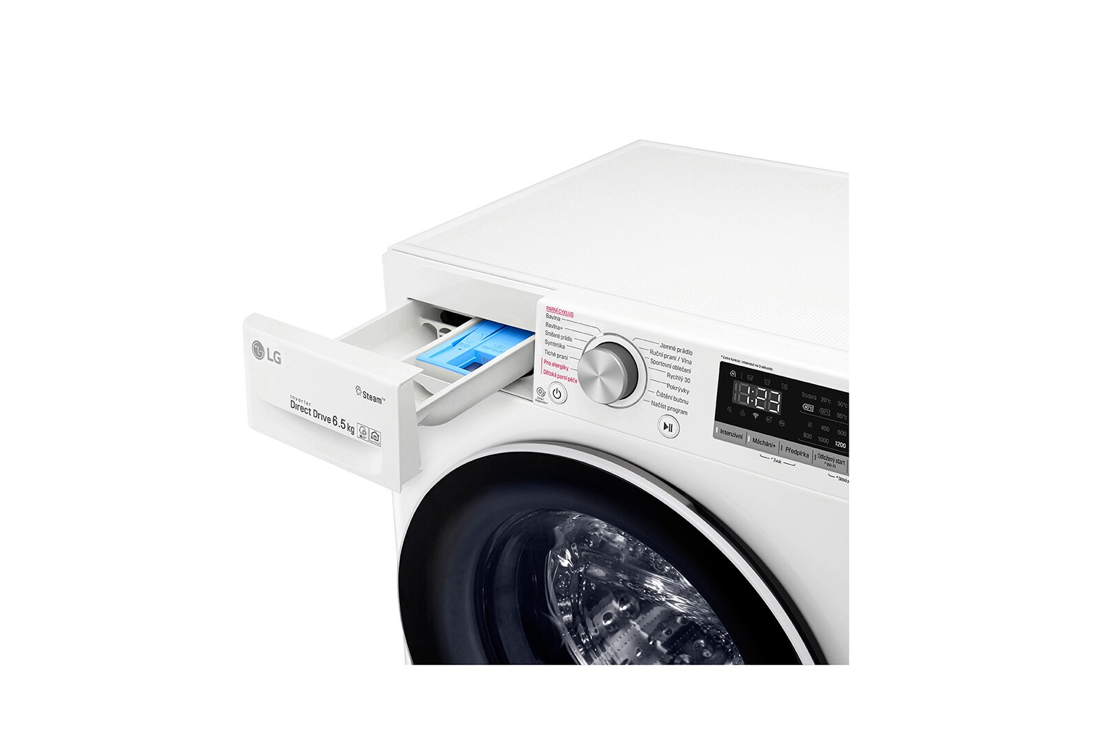 LG 6,5 kg slim parní pračka, E, Direct Drive™ motor, optimální volba pracích pohybů, parní péče Steam™, ThinQ™ + WiFi, F2WN5S6S0