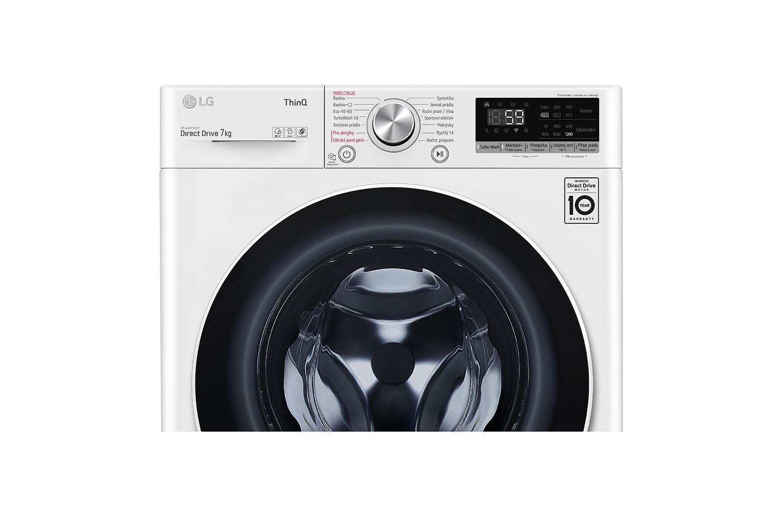 LG 7 kg slim parní pračka, C, Direct Drive™ motor, TurboWash™ - praní za 59 minut, optimální volba pracích pohybů, parní péče Steam™, ThinQ™ + WiFi, F2WN7S7S0