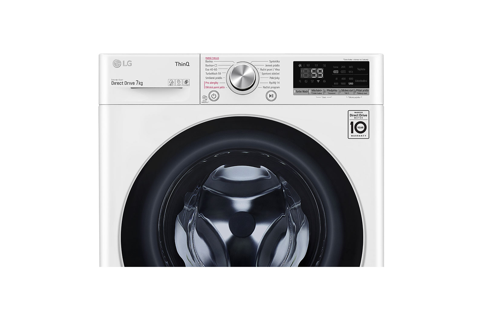 LG 7 kg slim parní pračka, E, Direct Drive™ motor, TurboWash™ - praní za 59 minut, AI DD™ - optimální volba pracích pohybů, parní péče Steam™, ThinQ™ + WiFi, F2WN7S7S1