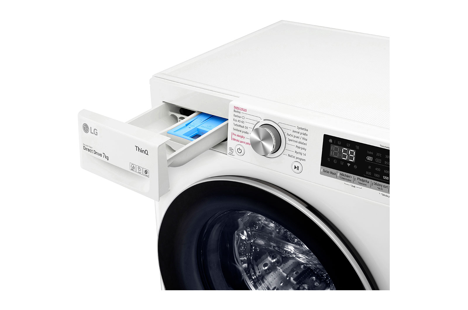 LG 7 kg slim parní pračka, E, Direct Drive™ motor, TurboWash™ - praní za 59 minut, AI DD™ - optimální volba pracích pohybů, parní péče Steam™, ThinQ™ + WiFi, F2WN7S7S1
