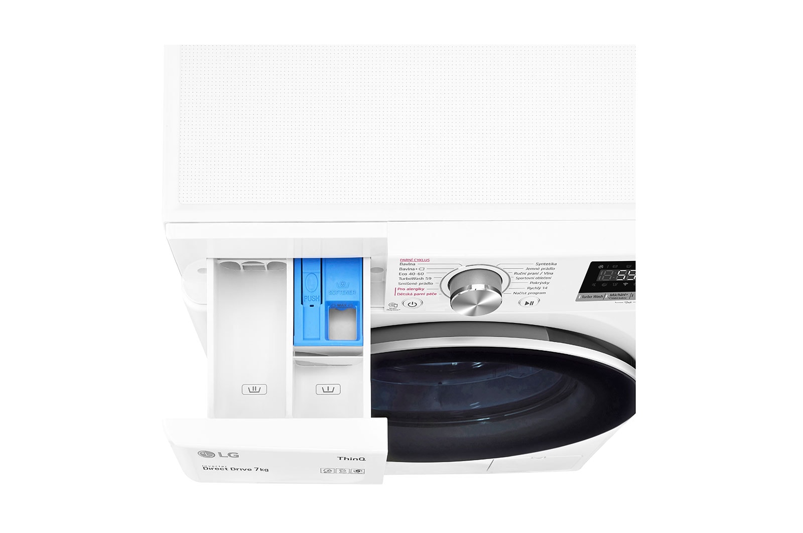 LG 7 kg slim parní pračka, E, Direct Drive™ motor, TurboWash™ - praní za 59 minut, AI DD™ - optimální volba pracích pohybů, parní péče Steam™, ThinQ™ + WiFi, F2WN7S7S1