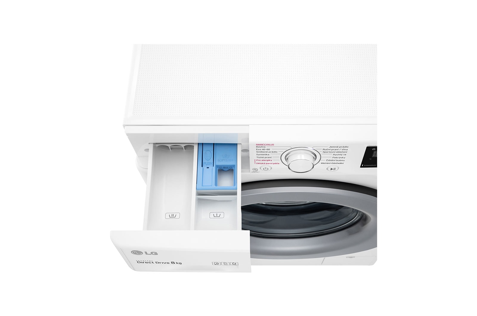 LG 8 kg parní pračka, Direct Drive™ motor, optimální volba pracích pohybů, parní praní Steam™, Smart Diagnosis, Funkce přidat prádlo, F48V3TW4W