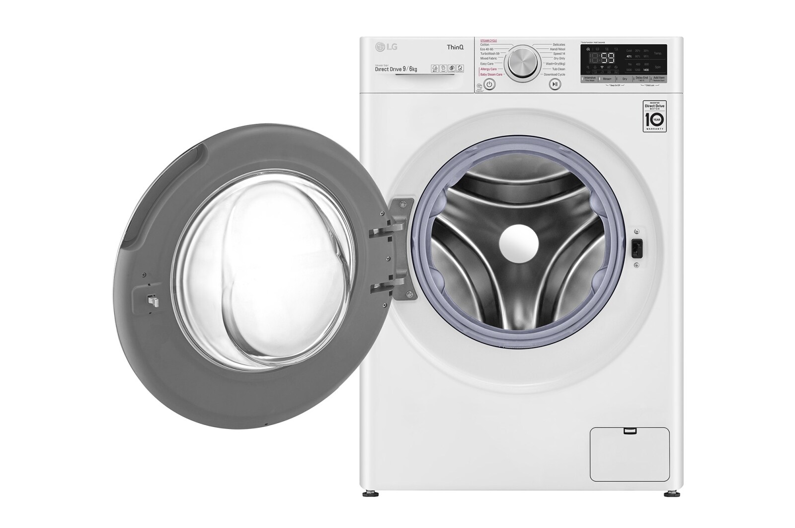 LG 8 kg parní pračka, Direct Drive™ motor, optimální volba pracích pohybů, parní praní Steam™, TurboWash™, ThinQ+WiFi, F48V5TW0W
