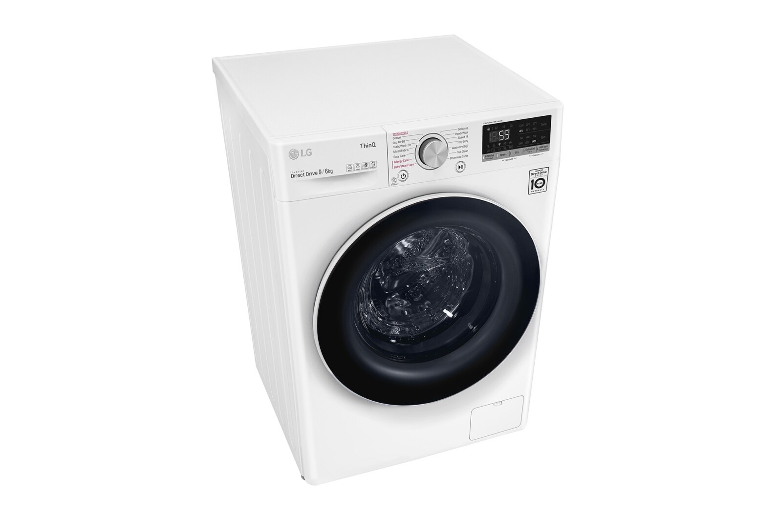 LG 8 kg parní pračka, Direct Drive™ motor, optimální volba pracích pohybů, parní praní Steam™, TurboWash™, ThinQ+WiFi, F48V5TW0W