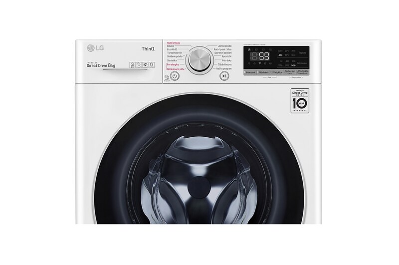 LG 8 kg parní pračka, Direct Drive™ motor, optimální volba pracích pohybů, parní praní Steam™, TurboWash™, ThinQ+WiFi, F48V5TW1W