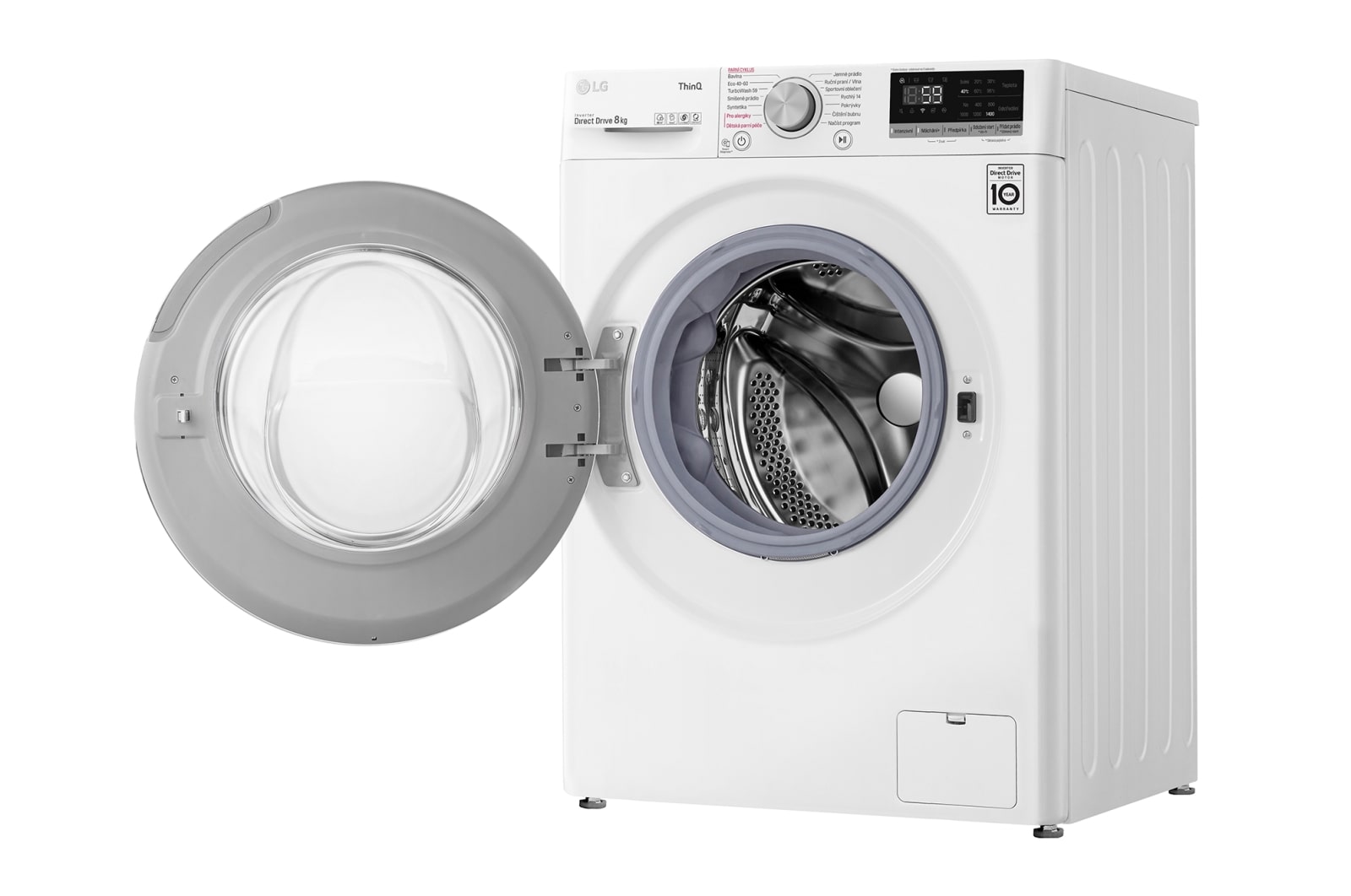 LG 8 kg parní pračka, Direct Drive™ motor, optimální volba pracích pohybů, parní praní Steam™, TurboWash™, ThinQ+WiFi, F48V5TW1W