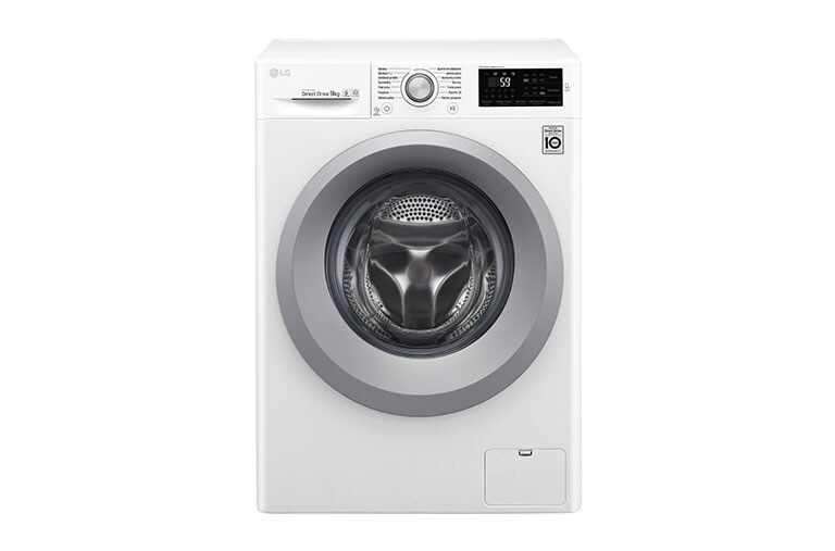 Čelní pohled na 9 kg parní pračka, 1400 ot./min,  TurboWash™, TrueSteam™ - parní praní, ThinQ™ &#43; WiFi připojení,14 programů F4TURBO9S