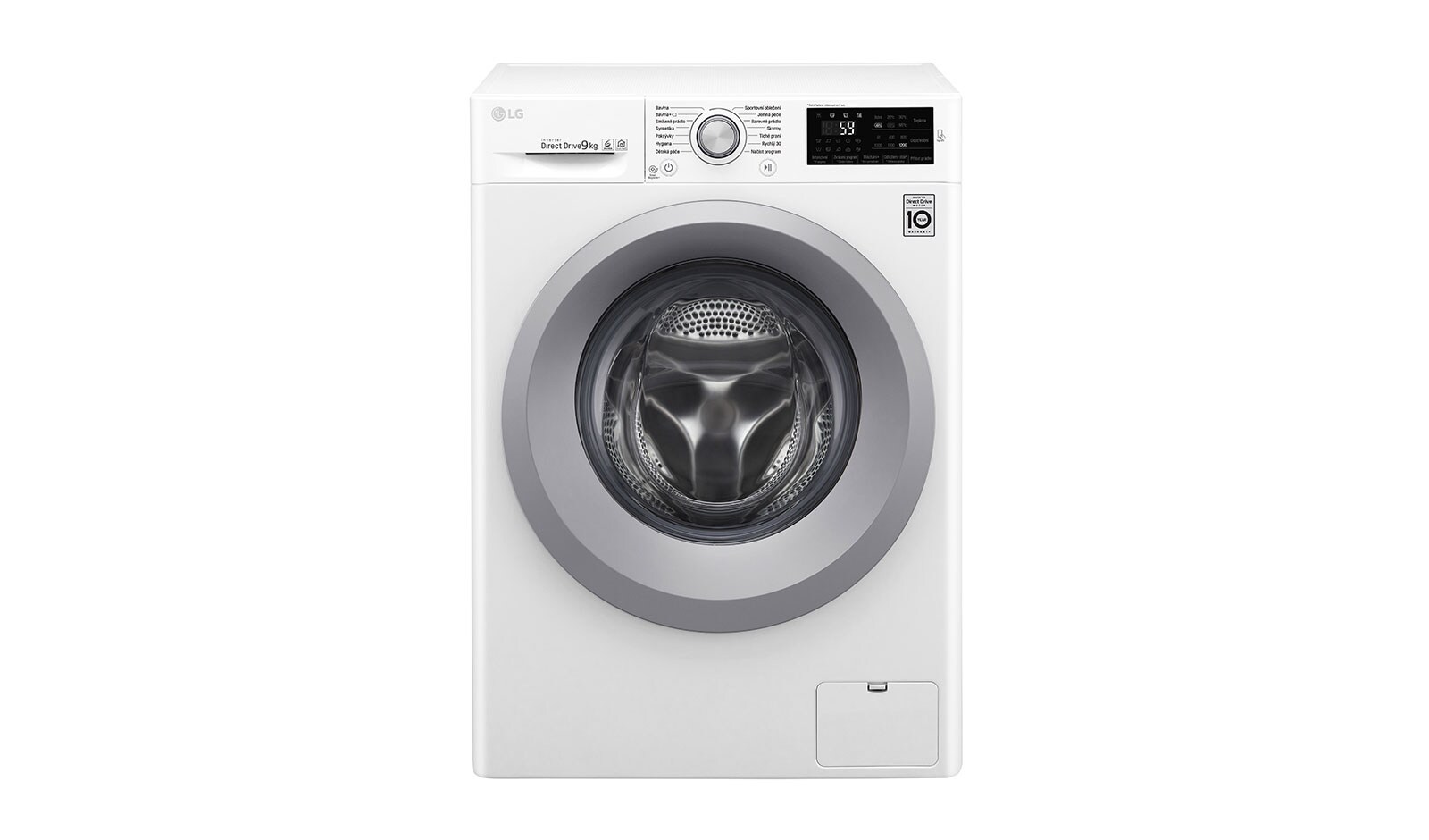 Čelní pohled na 9 kg parní pračka, 1400 ot./min,  TurboWash™, TrueSteam™ - parní praní, ThinQ™ &#43; WiFi připojení,14 programů F4TURBO9S