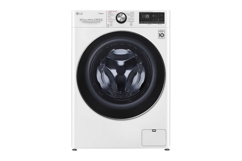 Čelní pohled na 10,5 kg parní pračka, A+++ (v rozsahu A+++ až D), Direct Drive™ motor, AI DD™ - optimální volba pracích pohybů, Steam™ - parní praní, ThinQ™ + WiFi F4WV510S0
