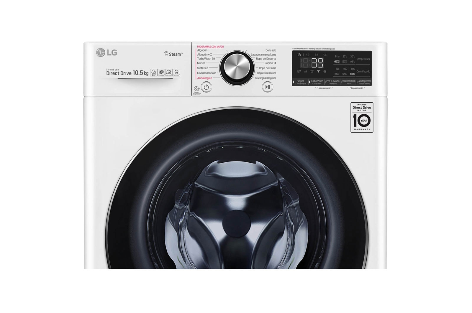 LG 10,5 kg parní pračka, A+++ (v rozsahu A+++ až D), Direct Drive™ motor, AI DD™ - optimální volba pracích pohybů, Steam™ - parní praní, ThinQ™ + WiFi, F4WV510S0