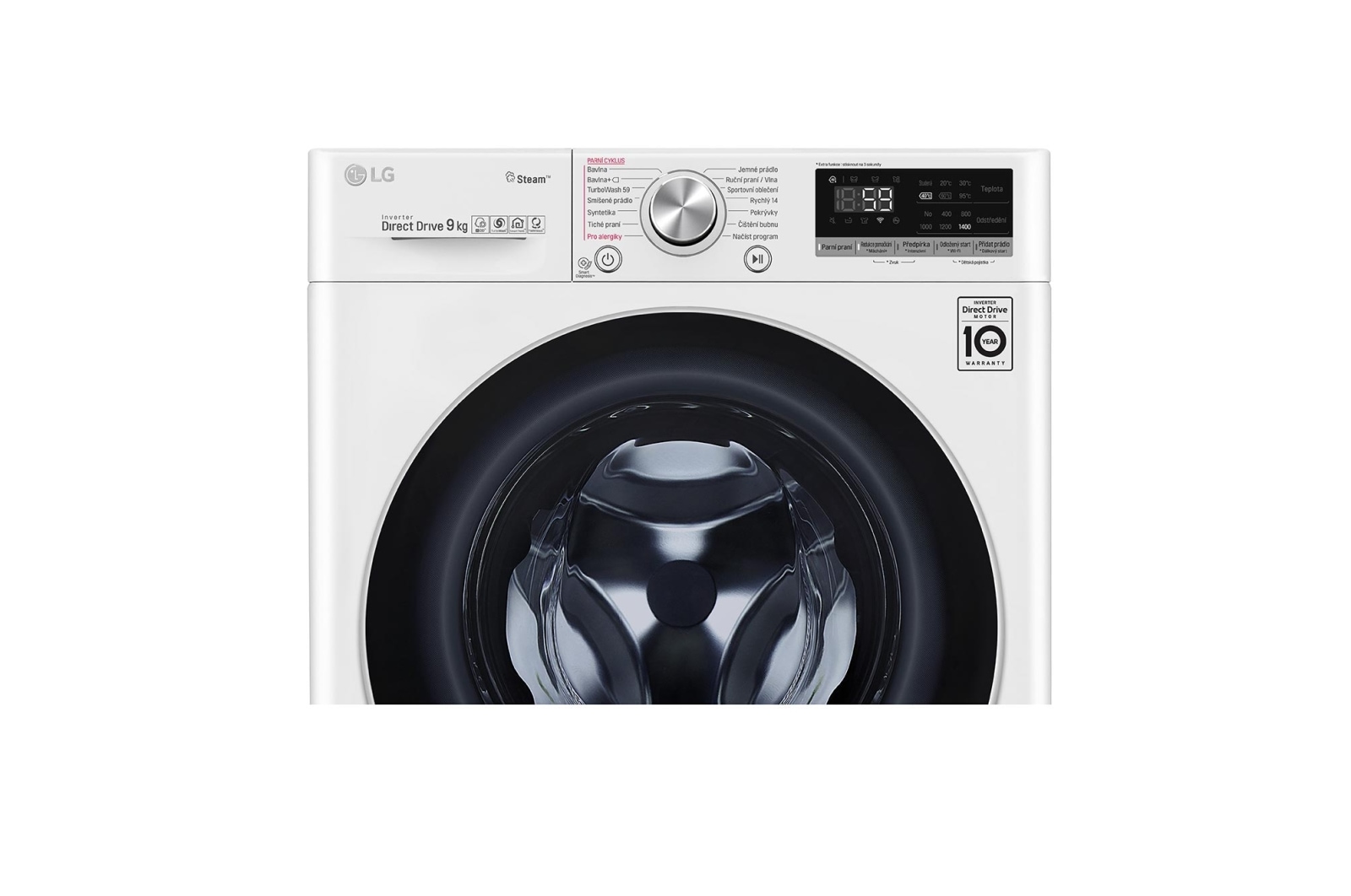LG 9 kg parní pračka, A+++ (v rozsahu A+++ až D), Direct Drive™ motor, TurboWash™ - praní za 59 minut, AI DD™ - optimální volba pracích pohybů, parní péče Steam+™, ThinQ™ + WiFi, F4WV709P1