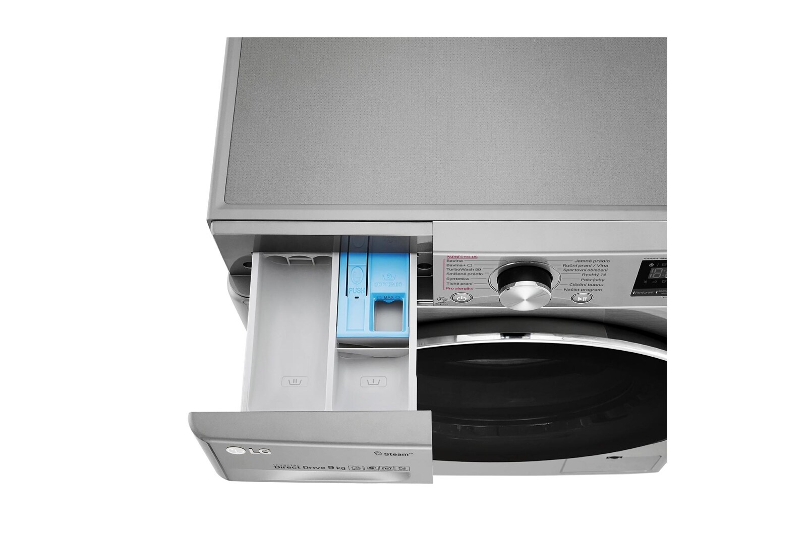 LG 9 kg parní pračka, A (v rozsahu A až G), Direct Drive™ motor, TurboWash™ - praní za 59 minut, AI DD™ - optimální volba pracích pohybů, parní péče Steam+™, ThinQ™ + WiFi, F4WV709P2T