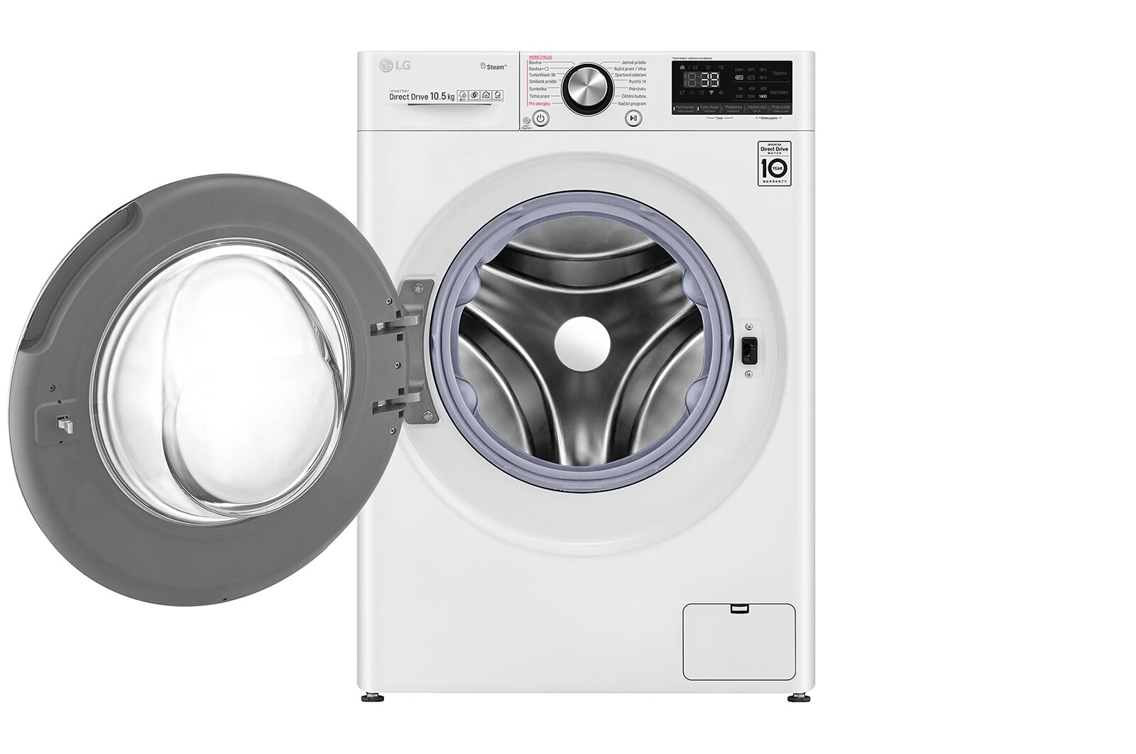 LG 10,5 kg parní pračka, A+++ (v rozsahu A+++ až D), Direct Drive™ motor, TurboWash™360° - praní za 39 minut,  AI DD™ - optimální volba pracích pohybů, parní péče Steam+™, ThinQ™ + WiFi, F4WV910P2