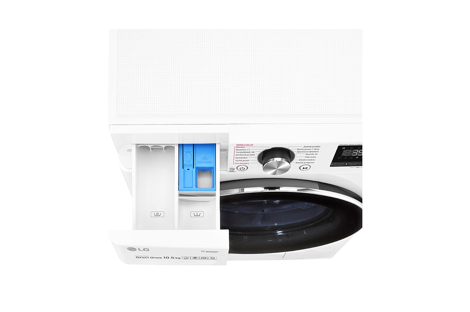 LG 10,5 kg parní pračka, A+++ (v rozsahu A+++ až D), Direct Drive™ motor, TurboWash™360° - praní za 39 minut,  AI DD™ - optimální volba pracích pohybů, parní péče Steam+™, ThinQ™ + WiFi, F4WV910P2
