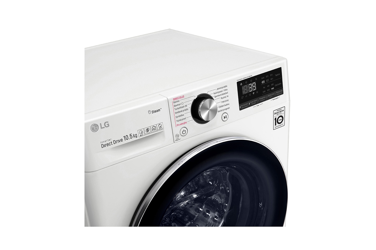 LG 10,5 kg parní pračka, A+++ (v rozsahu A+++ až D), Direct Drive™ motor, TurboWash™360° - praní za 39 minut,  AI DD™ - optimální volba pracích pohybů, parní péče Steam+™, ThinQ™ + WiFi, F4WV910P2