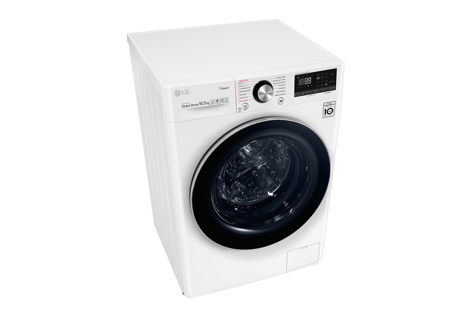 LG 10,5 kg parní pračka, A+++ (v rozsahu A+++ až D), Direct Drive™ motor, TurboWash™360° - praní za 39 minut,  AI DD™ - optimální volba pracích pohybů, parní péče Steam+™, ThinQ™ + WiFi, F4WV910P2