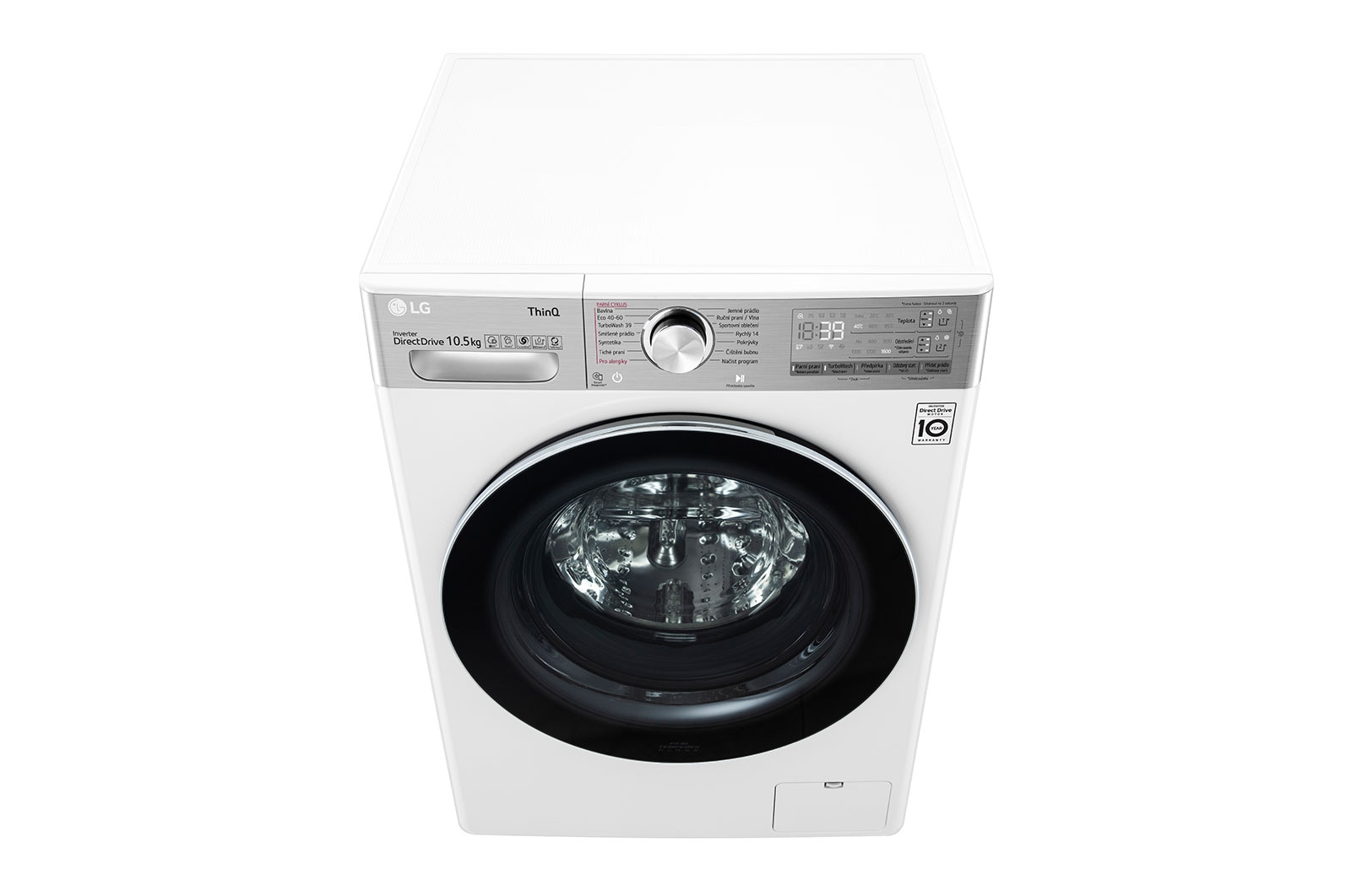 LG 10,5 kg parní pračka, Direct Drive™ motor, neomezené množství pracích pohybů, parní praní Steam+™, TurboWash™360°, ThinQ+WiFi, F610V10RABW