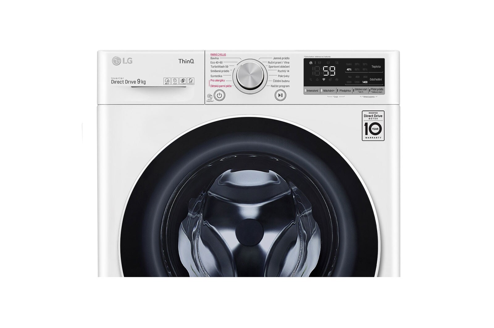 LG 9 kg parní pračka, Direct Drive™ motor, AI DD™ - optimální volba pracích pohybů, parní praní Steam™, TurboWash™, LG ThinQ+WiFi, F69V5VW1W