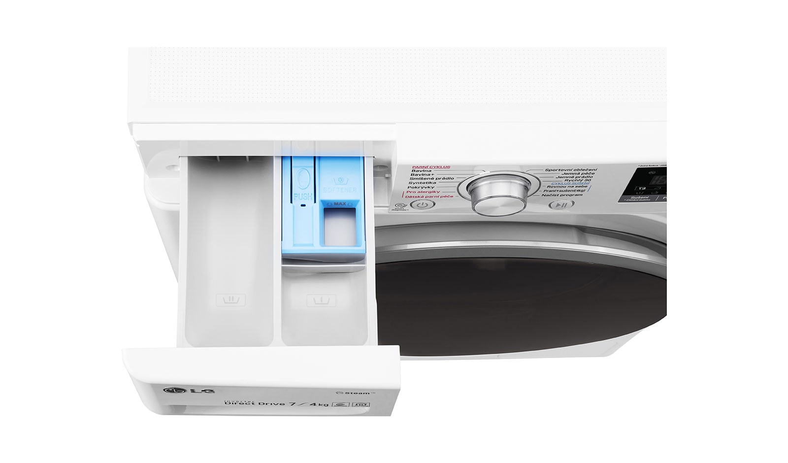 LG 7 kg pračka / 4 kg sušička, 1200 ot./min, B (v rozsahu A až G), 6 Motion DD, Direct Drive™, Steam™ - parní praní, ThinQ™, Přidat prádlo, 14 programů, 7 možností sušení, F72J7HG1W