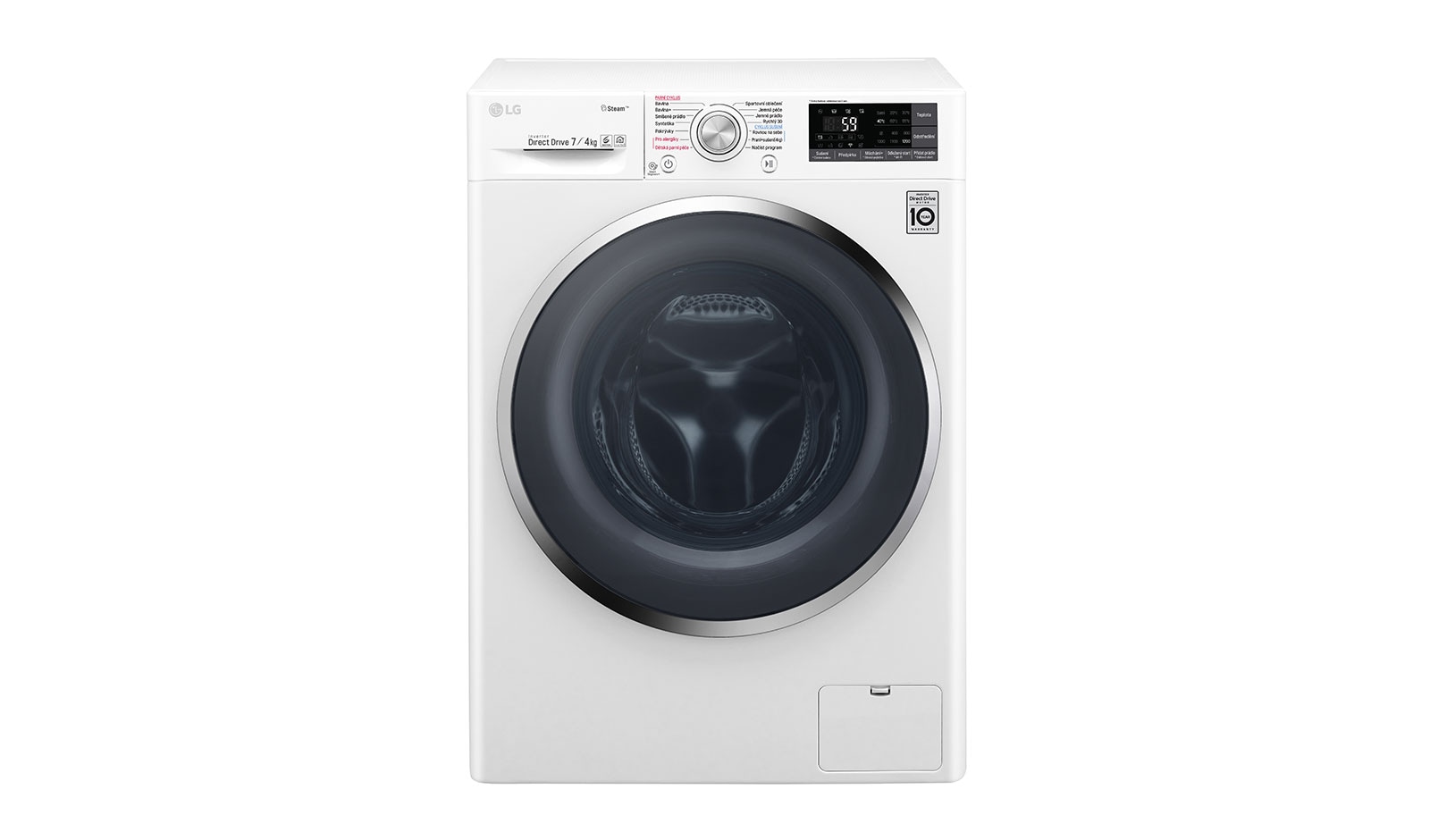 Čelní pohled na 7 kg pračka / 4 kg sušička, 1200 ot./min, B (v rozsahu A až G), 6 Motion DD, Direct Drive™, Steam™ - parní praní, ThinQ™, Přidat prádlo, 14 programů, 7 možností sušení F72J7HG2W