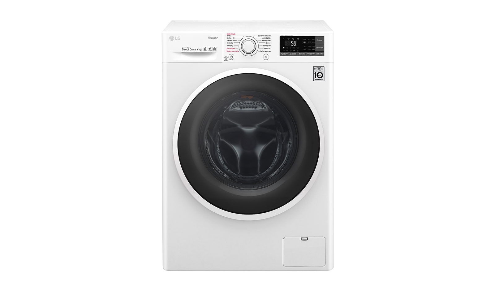 Čelní pohled na 7 kg slim parní pračka, 1200 ot./min, 6 Motion DD, Direct Drive™, Steam™ - parní praní, ThinQ™, Přidat prádlo F72J7HY0W