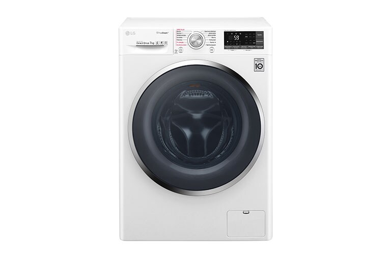 Čelní pohled na 7 kg parní pračka, 1200 ot./min, 6 Motion DD, TrueSteam™ - parní praní, ThinQ™, Přidat prádlo,14 programů F72J8HS2W