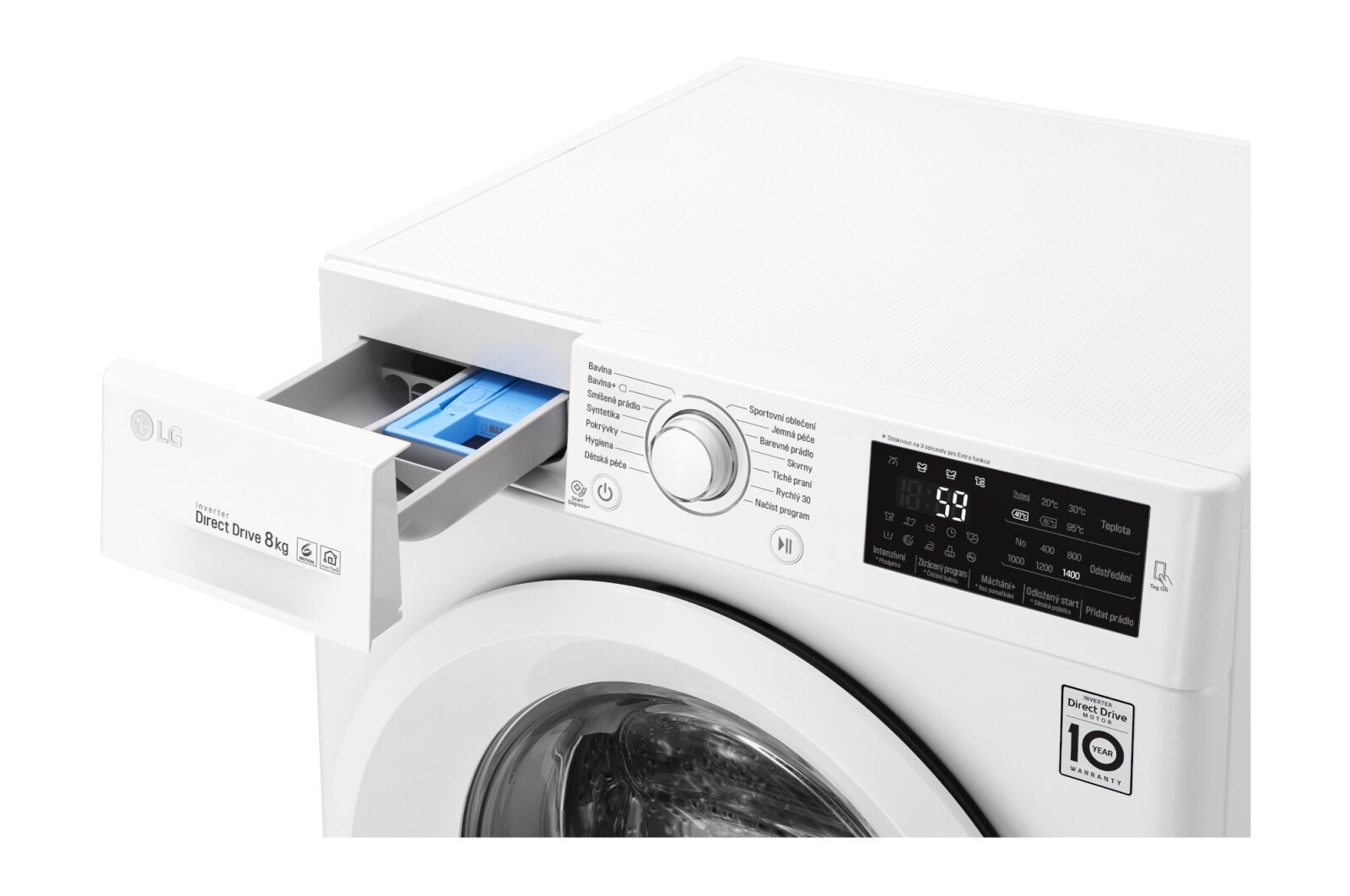 LG 8 kg pračka, 1400 ot./min, A+++ (v rozsahu A+++ až D), 6 Motion DD, Direct Drive™, ThinQ™, Přidat prádlo, 14 programů, F84J5TN3W