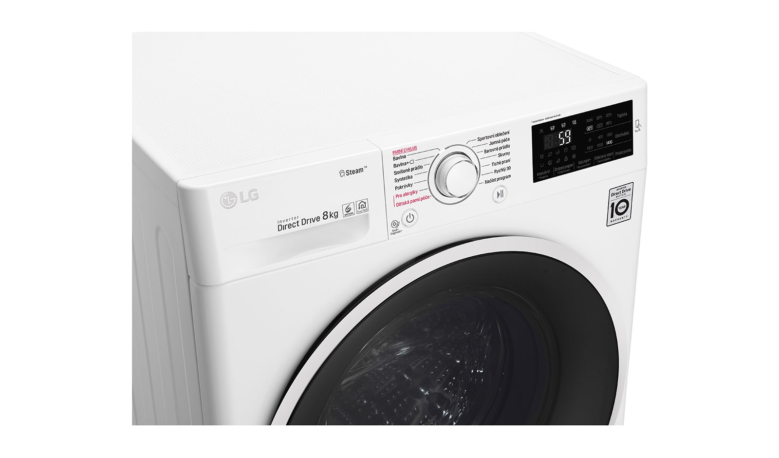 LG 8 kg parní pračka, 1400 ot./min, 6 Motion DD, Steam™ - parní praní, 14 programů, F84J6TY0W