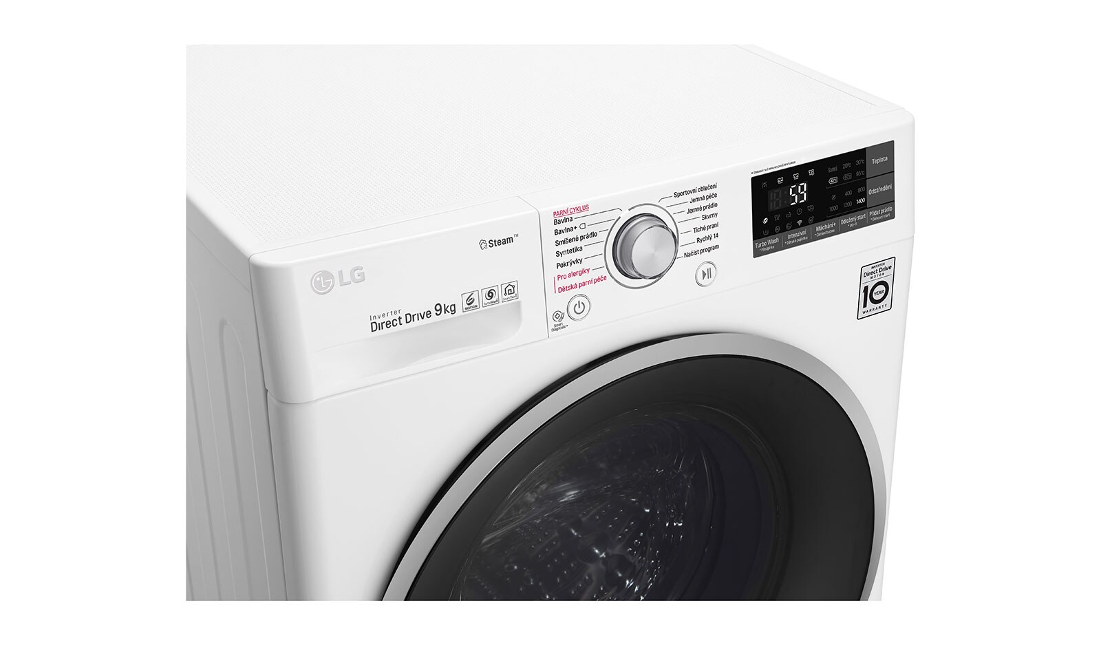 LG 9 kg parní pračka, 1400 ot./min,6 Motion DD, Steam™ - parní praní, 14 programů, F94J7VY1W