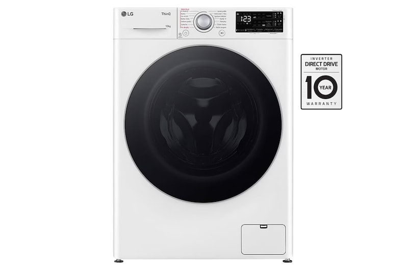 Čelní pohled na Parní pračka LG | 10 kg | A | 1400 ot./min | AI DD™ | TurboWash™|Bílá FASR3A04WS