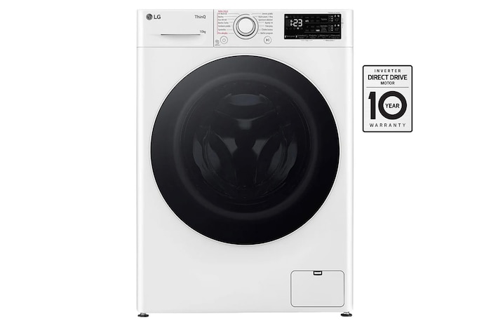 Čelní pohled na Parní pračka LG | 10 kg | A | 1400 ot./min | Direct Drive™ | AI DD™ |Bílá FASR3A04WW, Značka kvality od dTestu.