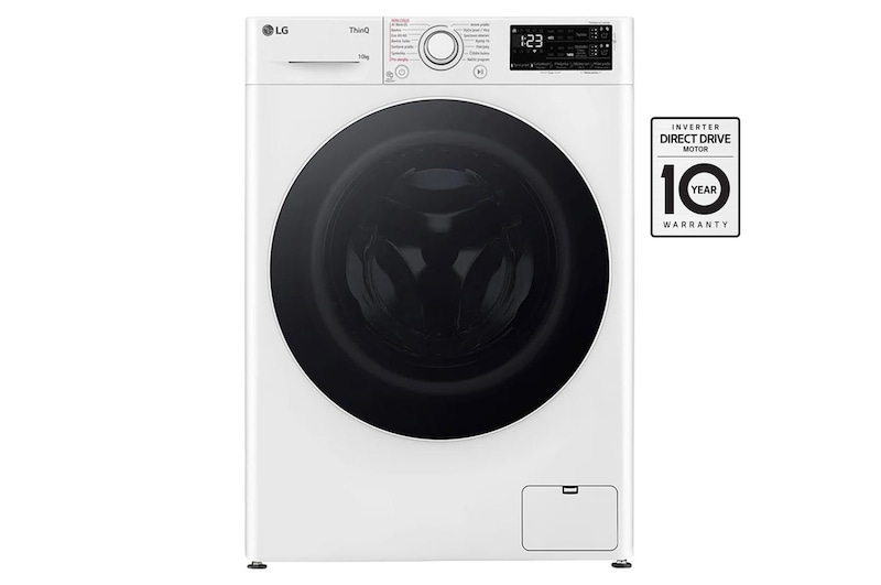 Čelní pohled na Parní pračka LG | 10 kg | A | 1400 ot./min | Direct Drive™ | AI DD™ |Bílá FASR3A04WW