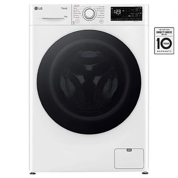 Čelní pohled na Parní pračka LG | 10 kg | A | 1400 ot./min | Direct Drive™ | AI DD™ |Bílá FASR3A04WW, Značka kvality od dTestu.