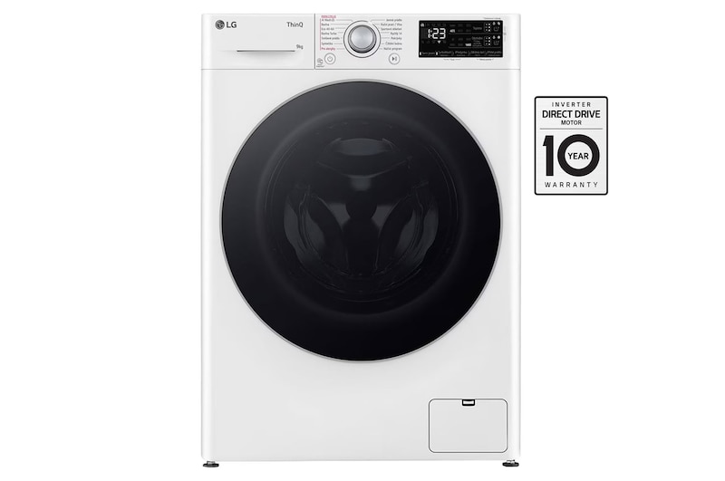 Čelní pohled na Parní pračka LG | 9 kg | A | 1400 ot./min | Direct Drive™ | AI DD™ |Bílá FASR3A94WS