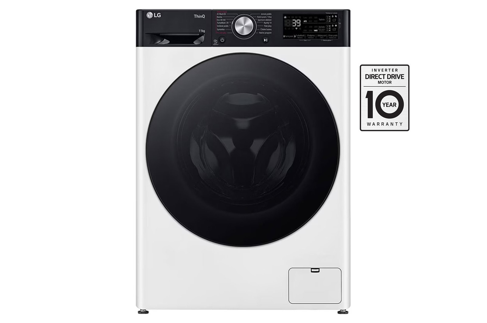Čelní pohled na Parní pračka LG | 11 kg | A | 1400 ot./min | Direct Drive™ | AI DD™ |Bílá FASR7A14WG