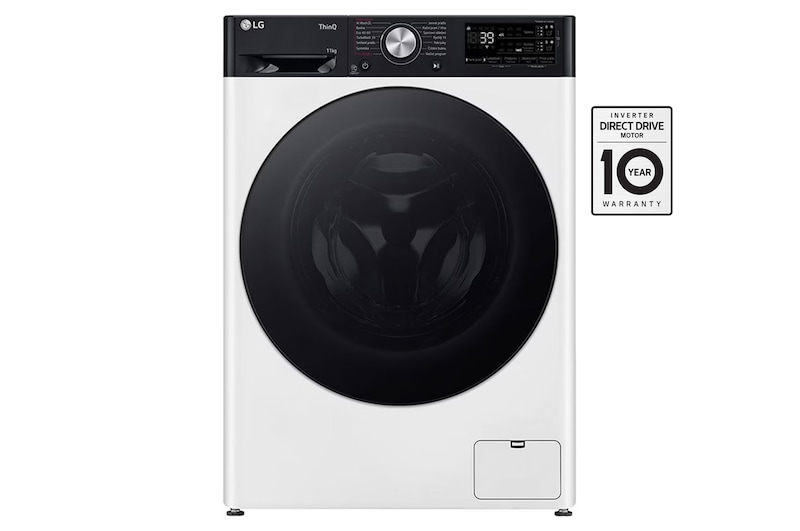 Čelní pohled na Parní pračka LG | 11 kg | A | 1400 ot./min | Direct Drive™ | AI DD™ |Bílá FASR7A14WG