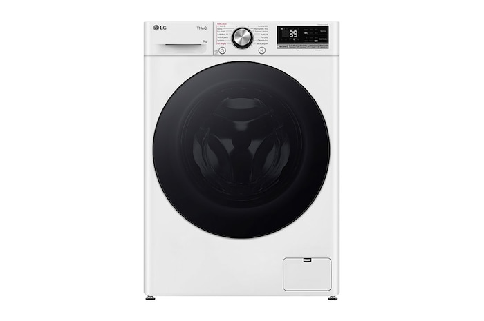 Čelní pohled na Slim parní pračka LG | 9 kg | A | 1200 ot./min | TurboWash™360° |Bílá, FLR7A92WG