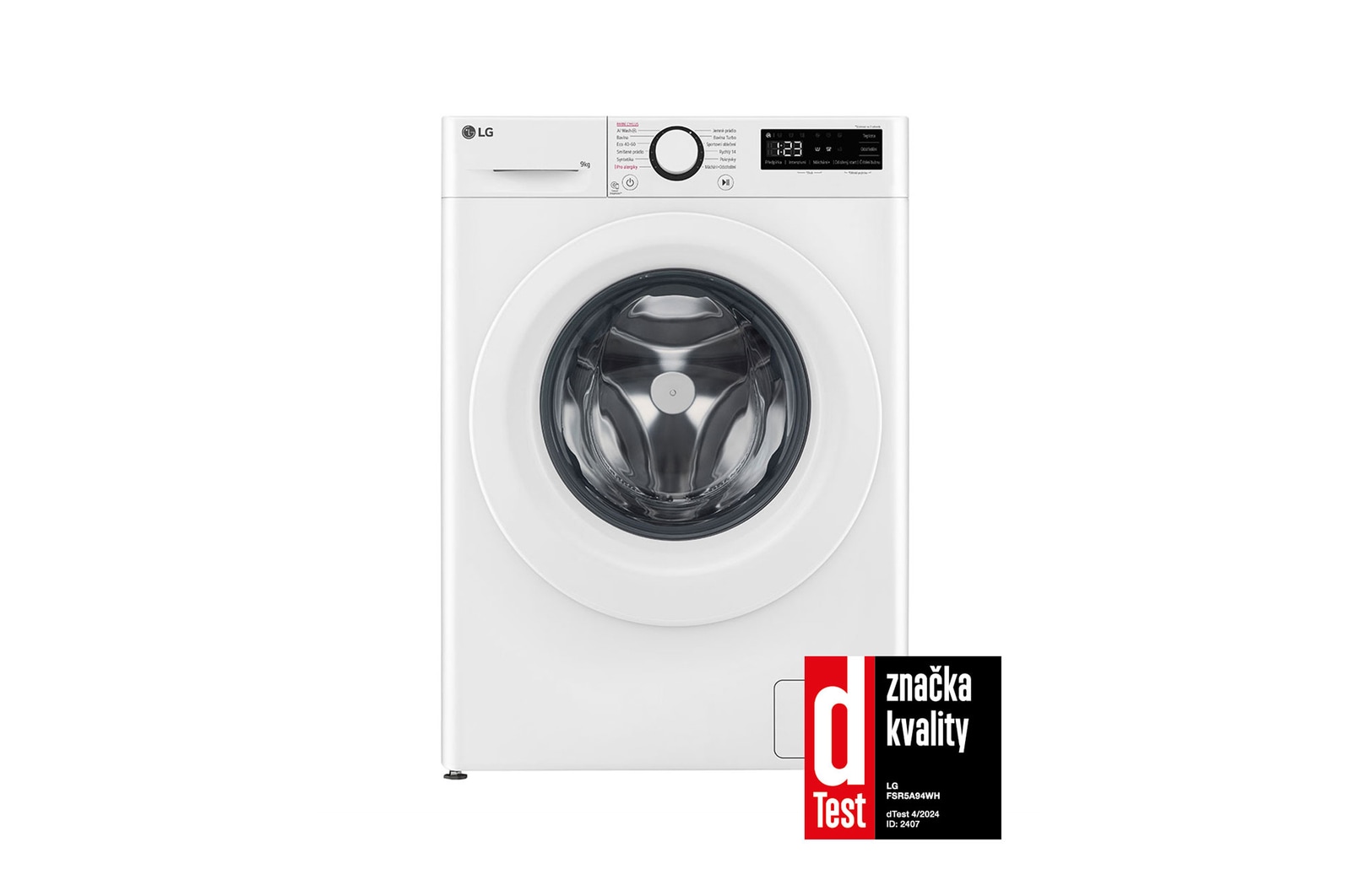 Pohled zepředu na 9kg Parní pračka Direct Drive™ AI DD™,Bílá . FSR5A94WH